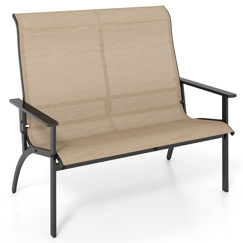 Patio Garden Bench for 2 Person with High Back and Comfortable Armrests-Coffee image number 0