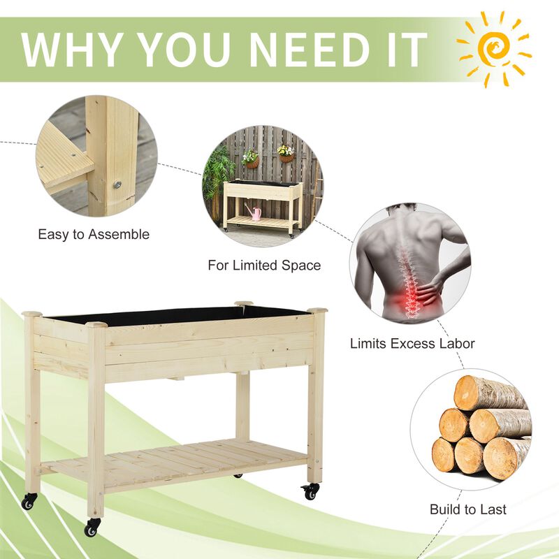 Hivvago 47" Wooden Raised Garden Bed with Shelf and Lockable Wheels image number 5