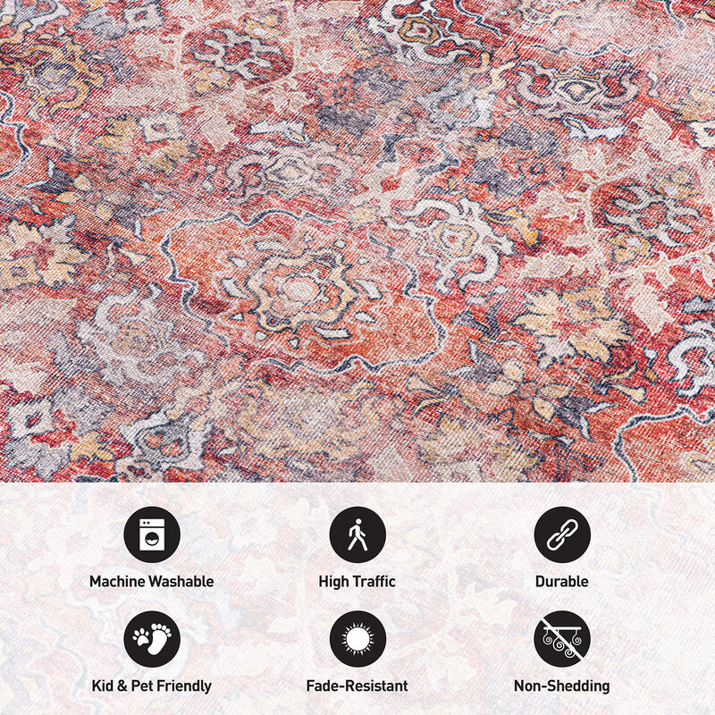 World Rug Gallery Vintage Bordered Machine Washable Non Slip Area Rug:  Flat Pile,  Stain & Water Resistant image number 4