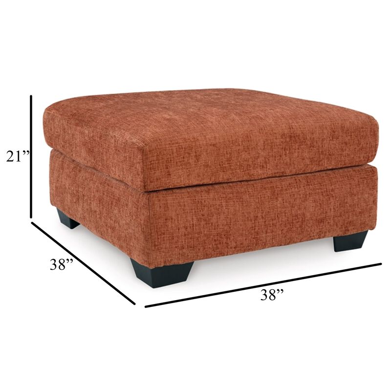 Avie Oversized Accent Ottoman, Burnt Orange Polyester Cushion, 38 Inch - Benzara