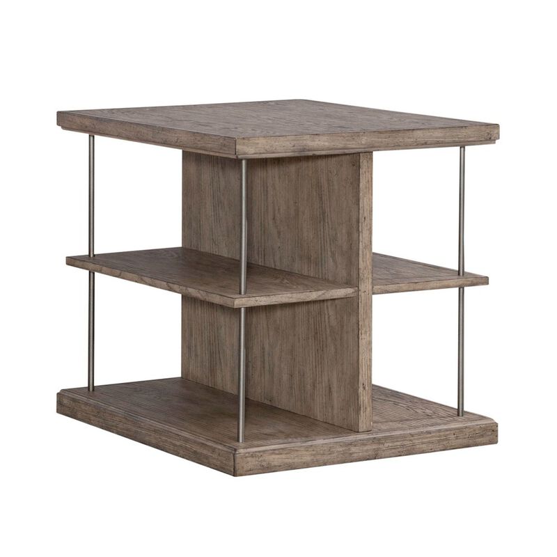 Liberty Furniture City Scape Metal Accent Oak Wood End Table for Living Room Burnished Beige image number 1
