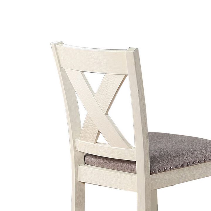 Joss 40 Inch Cottage Wood Counter Height Chair, Set of 2, Gray Seat, Cream-Benzara