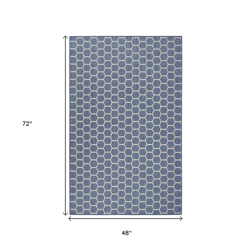 HomeRoots 5' X 7' Blue And Ivory Geometric Indoor Outdoor Area Rug image number 6