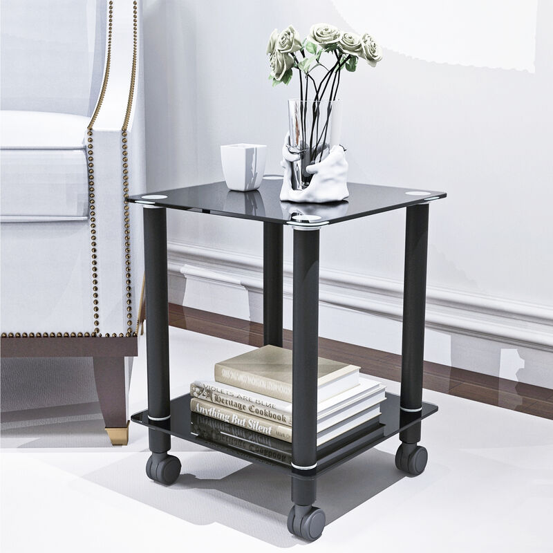 2-Piece Side Table: 2-Tier Space End Table, Modern Night Stand with Storage Shelve