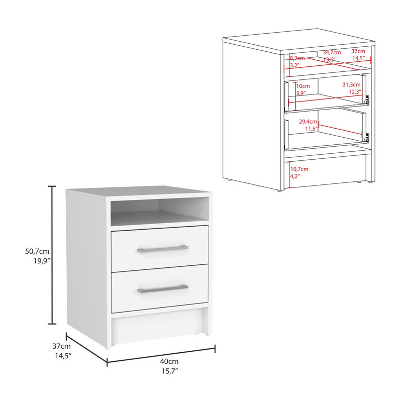 Streamdale Eter Nightstand, Superior Top, Two Drawers - White