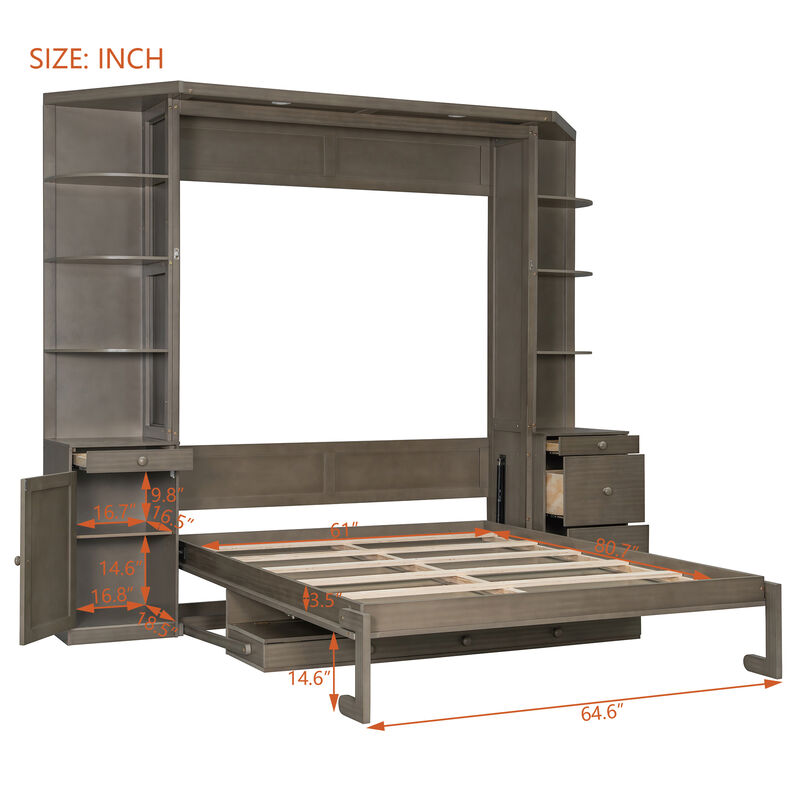 Merax Queen Murphy Bed with Desk, Storage Shelves and Cabinets image number 8