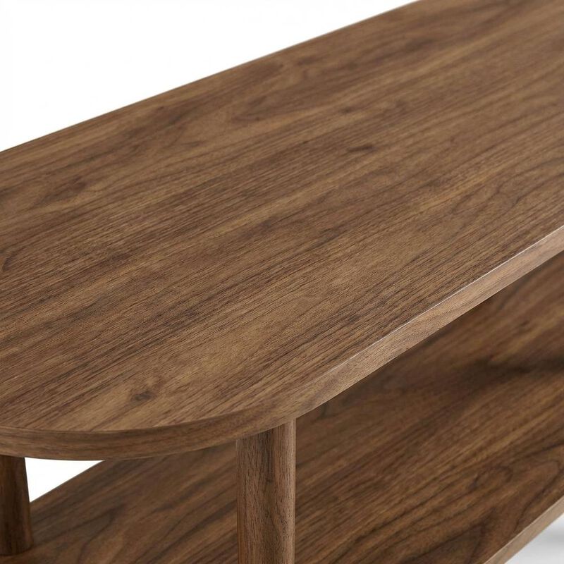 Brown wood TV stand with solid mango construction and oval design image number 5
