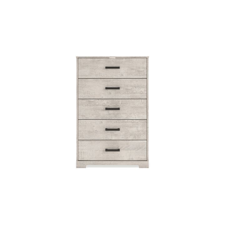 Shawn Tall Dresser Chest, 5 Drawers, Black Handles, Light Gray 46 Inch