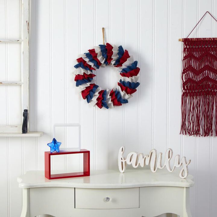 Hivvago 18" Red White and Blue â€œAmericana" Burlap Wreath