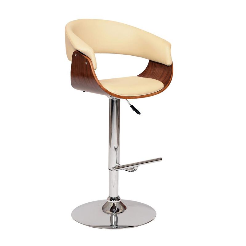 Hivvago 24 Inch Cream And Silver Faux Leather And Solid Wood Swivel Low Back Adjustable Height Bar Chair