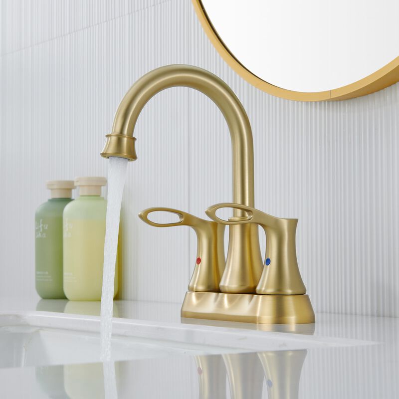 Mondawe 4 Inch 2-Handle Centerset High Arc Bathroom Sink Faucet Lavatory Faucet with Stainless Steel Drain