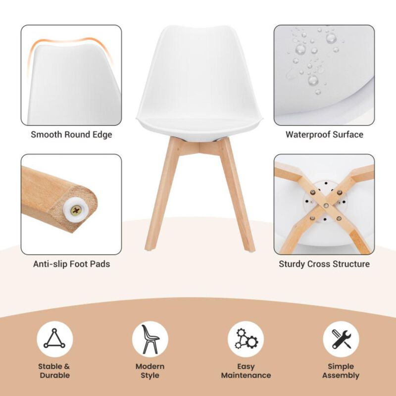 Hivvago Set of 4 Modern High Backrest Dining Chairs with Wooden Legs