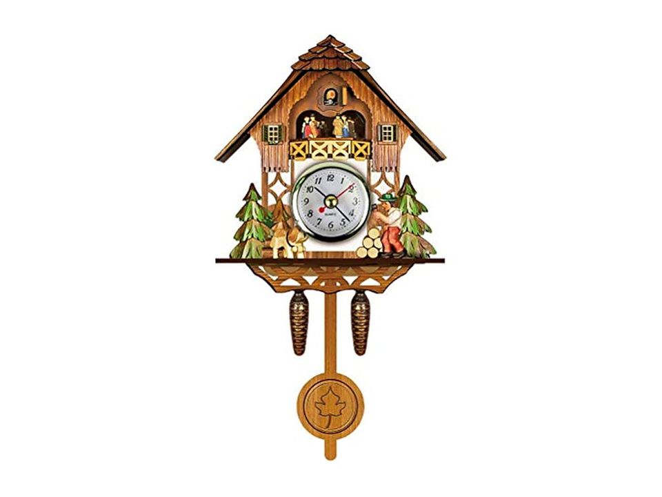 Cuckoo Antique Wooden Birdhouse Hanging Wall Clock Wood Home Decor