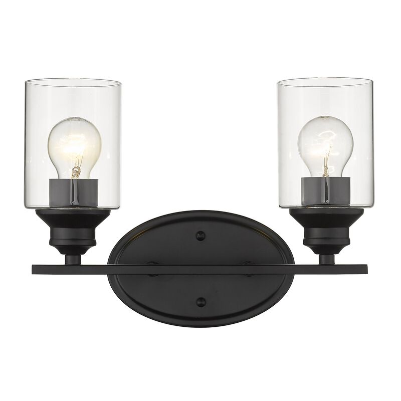 Hivvago Two Light Matte Black Wall Light with Clear Glass Shade