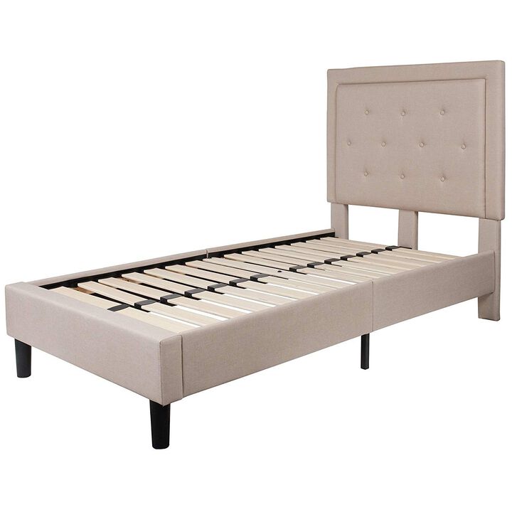 Button Tufted Upholstered Platform Bed – Soft Fabric Headboard Design