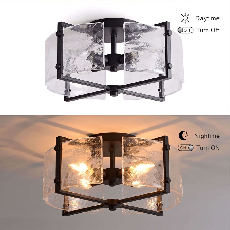 Emma Black 4-Light Metal Frame Textured Glass Panels Flush Mount image number 4