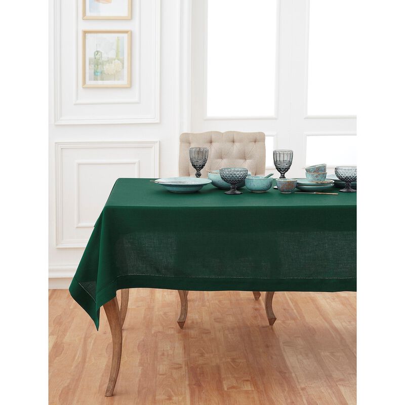 Solino Home Classic Hemstitch 100% Linen Tablecloth &ndash; Handcrafted, Machine Washable, Perfect for Holiday and Everyday Dining