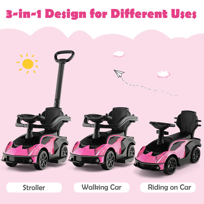 3 in 1 Push Ride On Toy Car with Handle and Guardrail for Toddlers image number 5