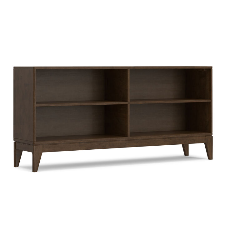 Simpli Home Harper 30 inch x 64 inch Solid Wood Mid Century 4-Shelf Low Bookcase