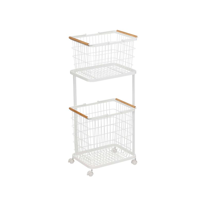 Rolling Laundry Cart + Wire Baskets (38" H)  - Steel + Wood image number 1