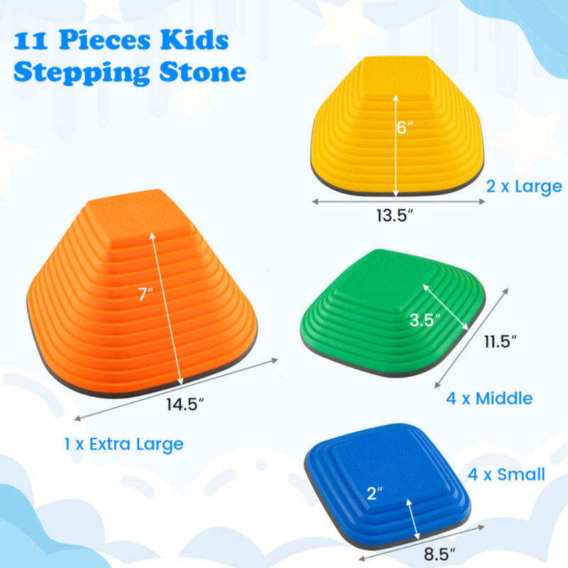 Kids Stepping Stones 11 Piece Square Stackable Indoor Outdoor Balance Blocks Multicolor image number 2