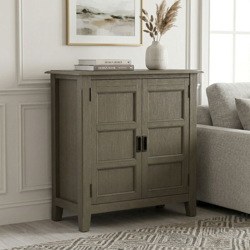 Burlington SOLID WOOD 30 inch Wide Transitional Low Storage Cabinet in Farmhouse Grey image number 1