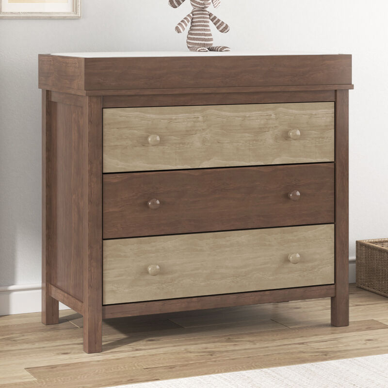 3-Drawer Changer Dresser with Removable Changing Tray in Brown image number 2
