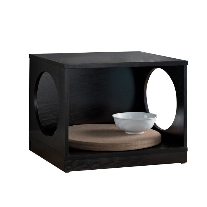 Wooden Pet End Table with Flat Base and Cutout Design on Sides, Black-Benzara