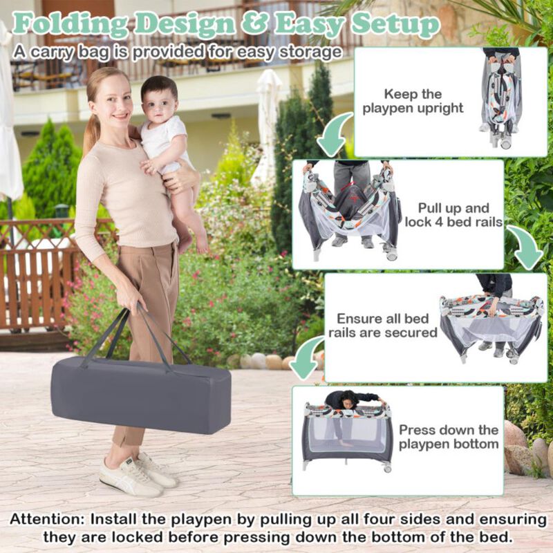 Hivvago 3-in-1 Portable Baby Playard with Zippered Door and Toy Bar