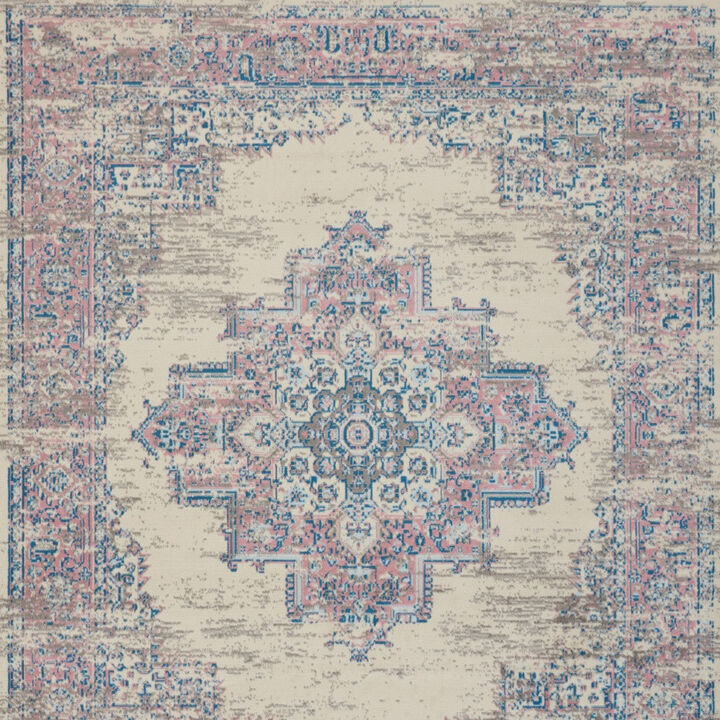 HomeRoots Floral Medallion Distressed Non Skid Area Rug