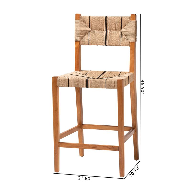 bali & pari Prita Bohemian Paper Loom and Black Mahogany Wood Bar Stool