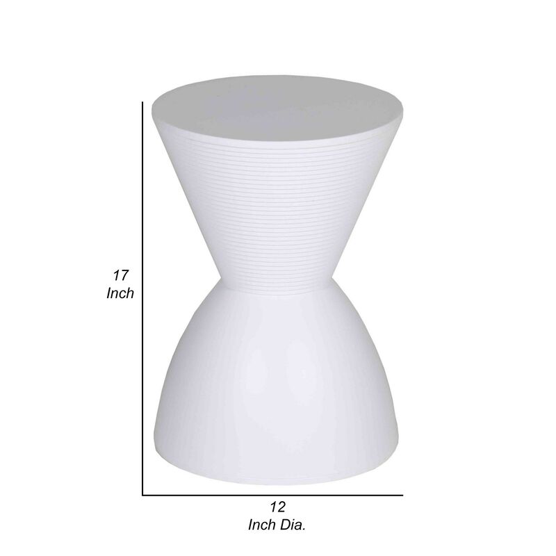 Hillary 17 Inch Side Table, Indoor Outdoor, Hourglass Shape, White Finish