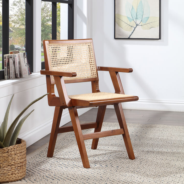 Meridian Furniture Preston Walnut Wood Dining Arm Chair, Set of 2