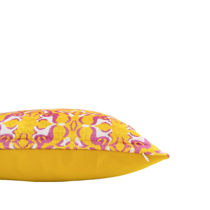Kaleidoscope Jaune Silk Velvet Ikat Pillow, 20" X 20"