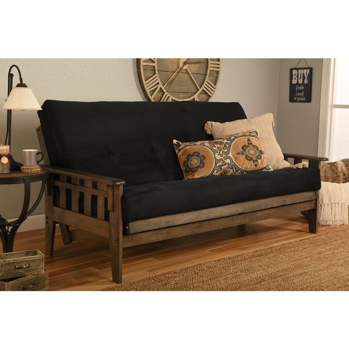 Tucson Frame-Rustic Walnut Finish-Suede Black Mattress