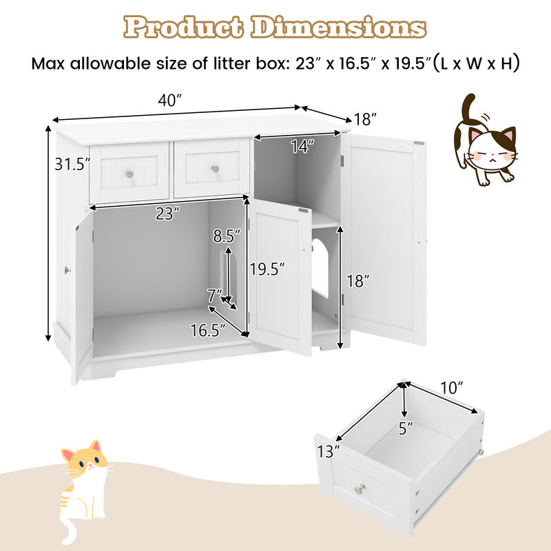 Cat Litter Box Enclosure with Storage &ndash; Double Drawer, Triple Door Setup for Easy Access & Odor Control image number 4