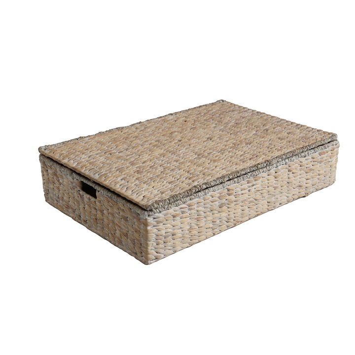 Holden 30" Classic Costal Hand-Woven Hyacinth Wicker Under Bed Storage Basket with Lid