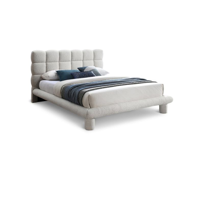 Meridian Furniture Deco Cream Boucle Fabric Full Bed