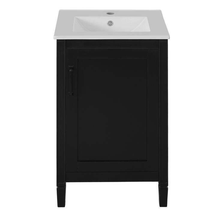 Whisen 20" Bathroom Vanity with Ceramic Sink, Soft Close Door, Adjustable U-Shaped Shelf, Door Storage Rack
