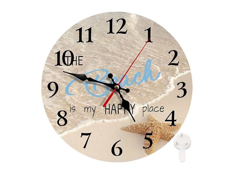 Summer Beach Happy Place Wall Clock 10 Inch Silent Non Ticking Battery Operated