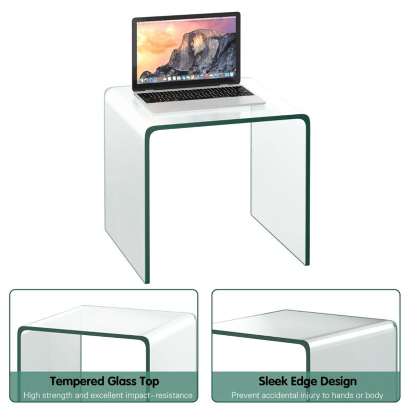 Tempered Glass End Table with Waterfall Edges and Non-Slip Pad image number 4