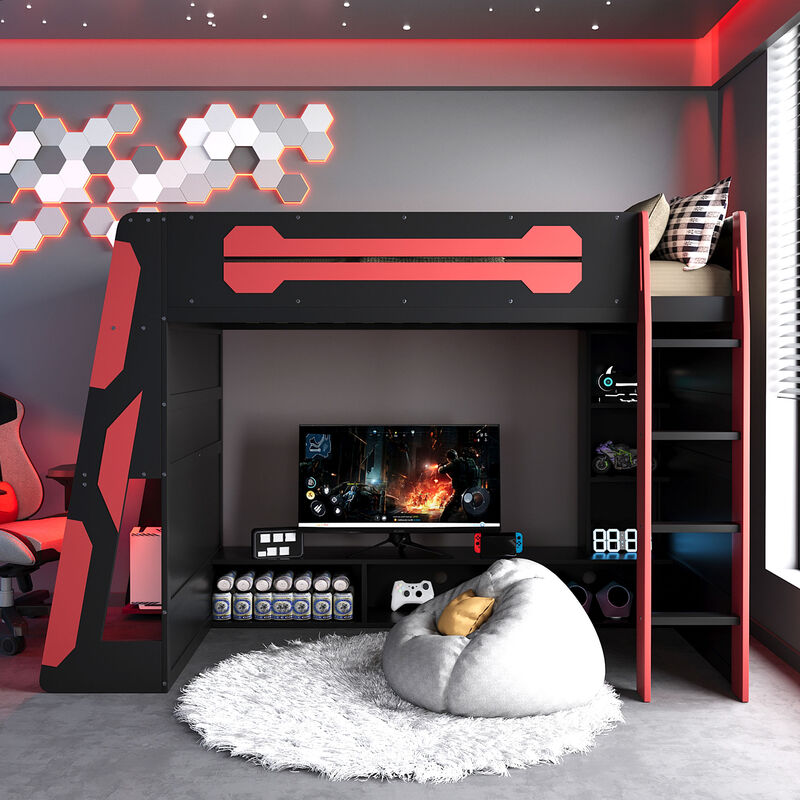 Merax All-in-One Esports Gaming & Work Twin Loft Bed image number 2