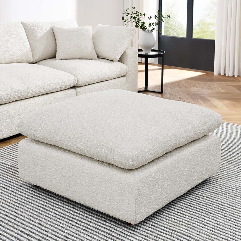 Commix Down Filled Overstuffed Boucle Fabric Ottoman image number 1