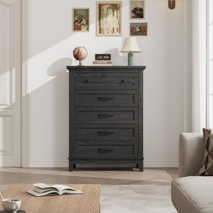 5-Drawer Tall Vertical Dresser, 41.3" Freestanding Wooden Storage Chest for Bedroom, Living Room & Entryway