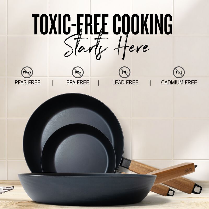 Alva Forest 4-Piece Professional Carbon Steel Cookware Set - Pre-Seasoned Non-Toxic Frying Pans, Wok - Chemical-Free, Traditional Cooking Surface - All Stovetop Compatible, Fast-Heating