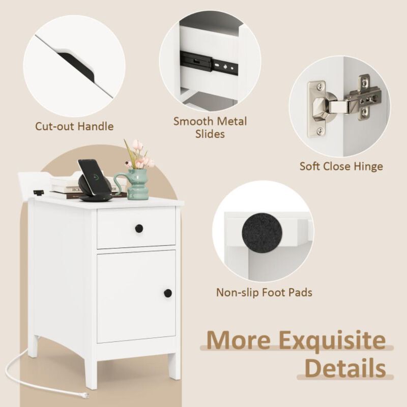 Hivvago Flip Top End Table with Charging Station USB Ports Outlets and Drawer