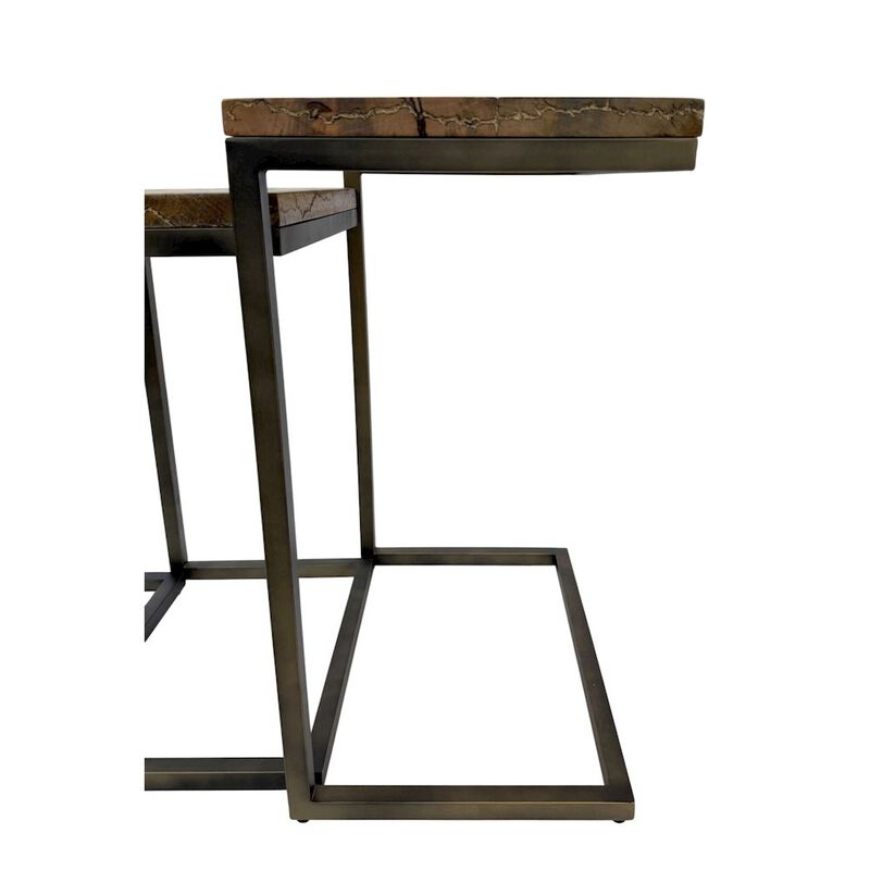 Carolina Chair & Table Electra 3 Piece Nesting Table Set - Electrified Wood - Brass - Indstrial Iron