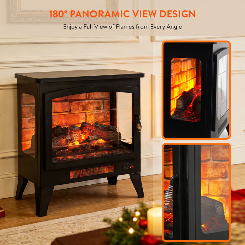 21" Three-sided Freestanding Electric Fireplace Stove Heater with 3D Flame Effect with Remote Control image number 5