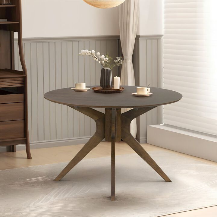 Glamour Home Blair Walnut Finish Round Wood Dining Table with Tripod Style Base