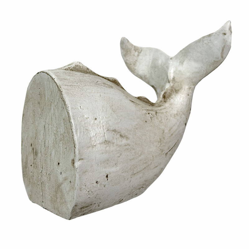 Sperm Whale Head & Tail Resin Bookend Set 10 inch Weathered Off White Coastal image number 4